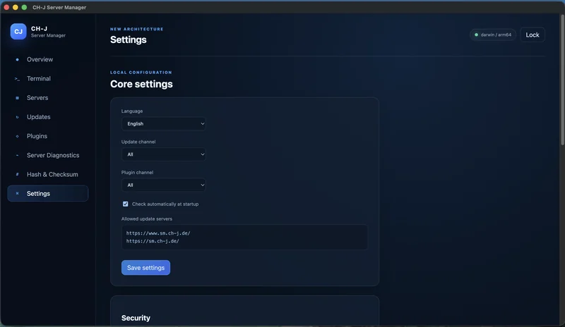 CH-J Server Manager – Nastavení Core