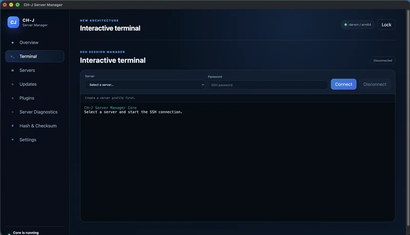 CH-J Server Manager – Interaktivní SSH terminál